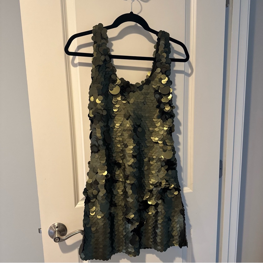 Cynthia Rowley Dark Green Sequin Sleeveless Dress | S - Picture 3 of 7